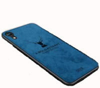 Луксозен силиконов гръб ТПУ с твърда част и дънков плат DEER за Apple iPhone XR син